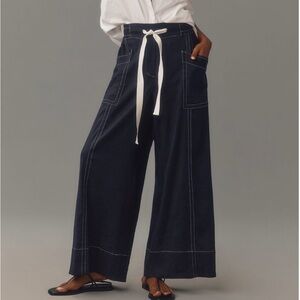 Maeve (Anthropologie) Linen Blend Pants in Navy